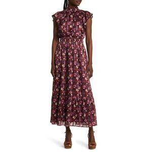 Lost + Wander NWT Love Story Floral Print Cap Sleeve Dress Black Wine Multi Lrg